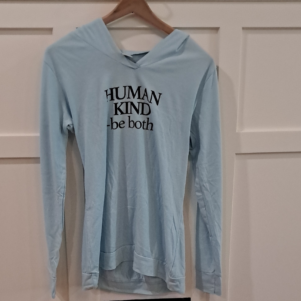 Light Blue Hoodie with 'Human Kind' Print